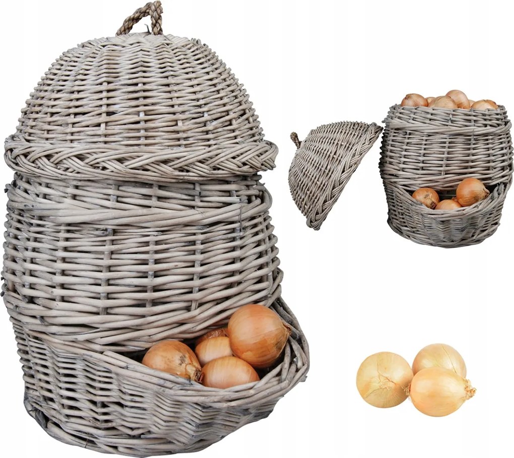 Fonott kosár zöldségekhez és gyümölcsökhöz fedővel h34,5 cm hagymához, burgonyához