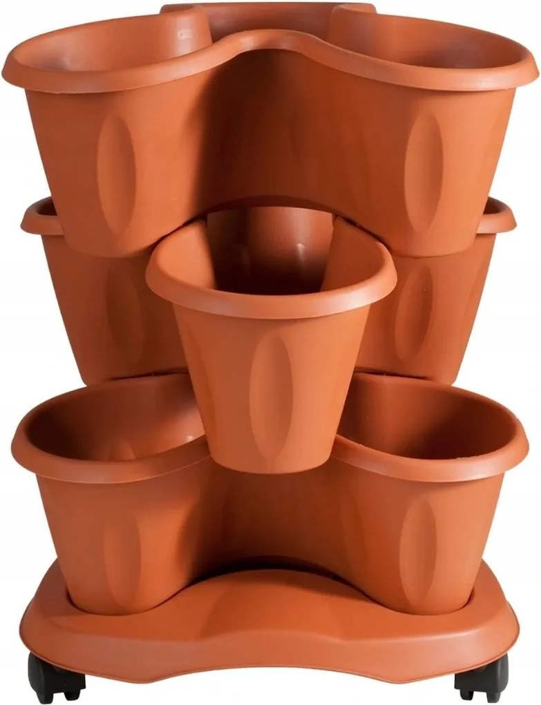 Bama Trifoglio moduláris virágcserép, 3 darabos szett kerekes alsó tál, barna