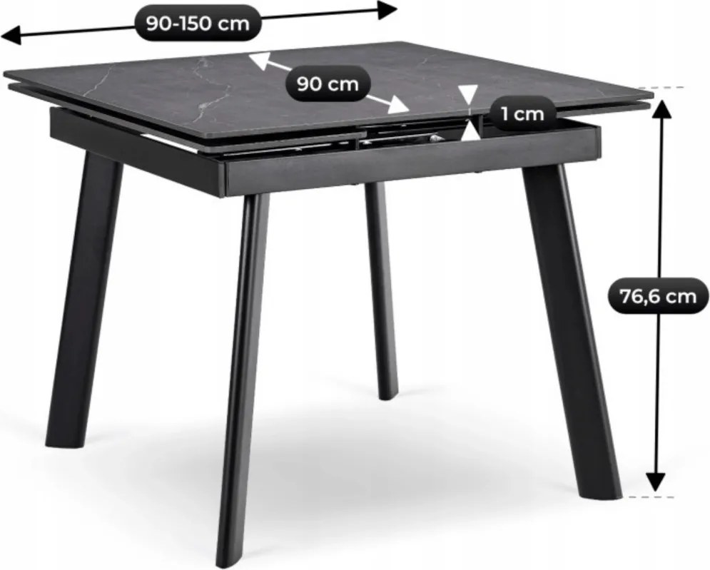 LARES bővíthető kerámia étkezőasztal 90-150 cm fekete márvány/fekete