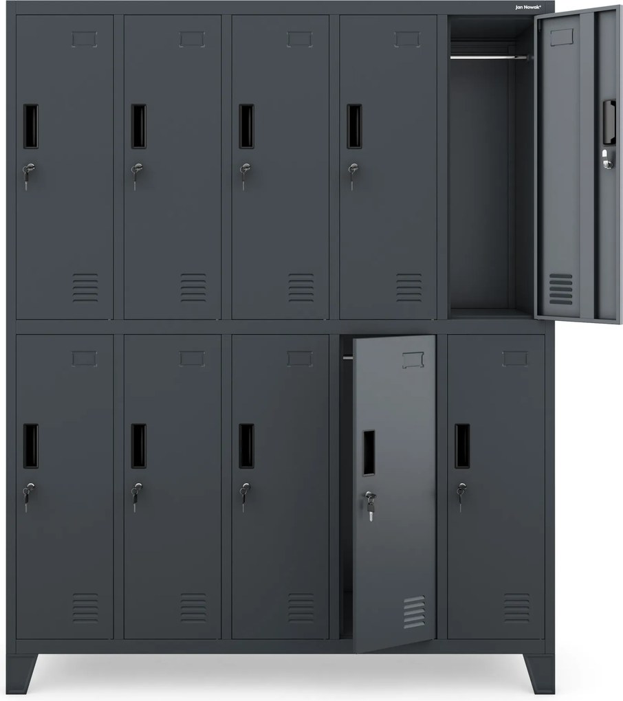 Fém öltözőszekrény BHP, 10 ajtós, BARTEK 1360 x 1720 x 450 mm, antracitszürke