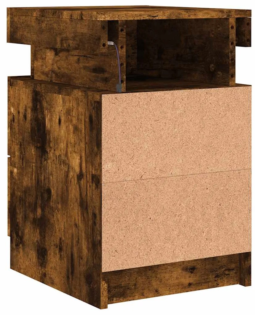 füstös tölgy színű éjjeliszekrény LED-világítással 35x39x55 cm