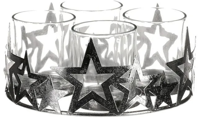 Advent candleholder with glass pieces Star, metal,silver