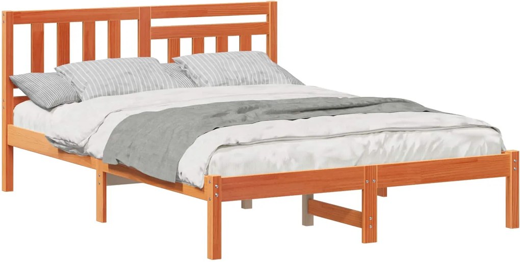 vidaXL Ágykeret fejtámlával Faggyú barna 140 x 190 cm Tömör fenyőfa