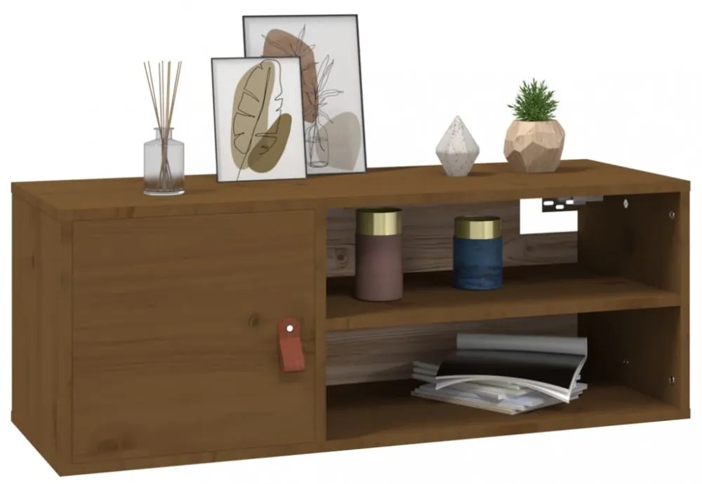 2 db mézbarna tömör fenyőfa faliszekrény 80 x 30 x 30 cm