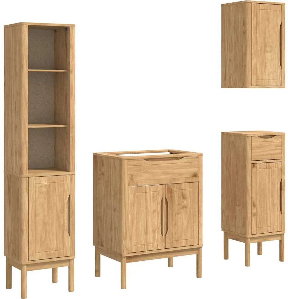 vidaXL Fürdőszoba bútor szett FLORO 4 pcs Faggyú barna Tömör fenyőfa