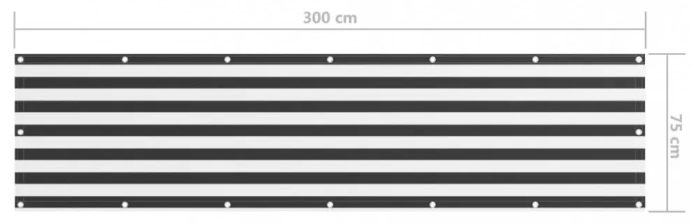 antracitszürke-fehér oxford-szövet erkélyparaván 75 x 300 cm