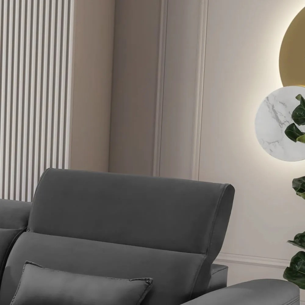 Sötétszürke bársony kinyitható-tárolóhelyes sarokkanapé (bal oldali-heverő résszel) Foble – ELTAP