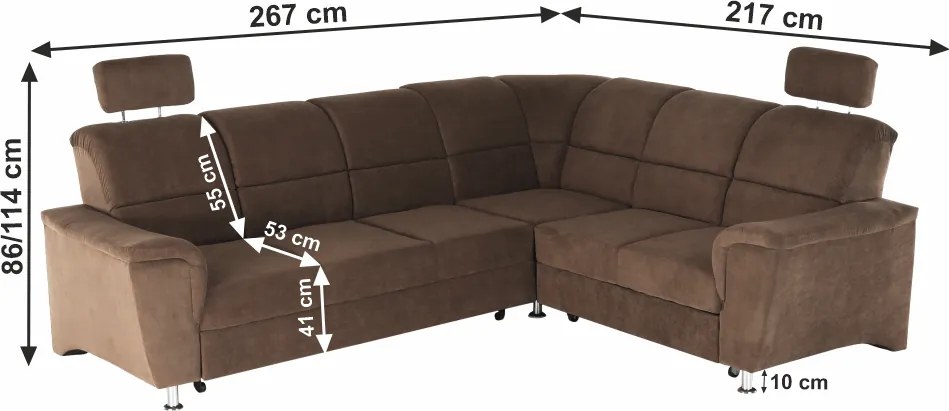 Kinyitható ülőgarnitúra, barna szövet, jobbos, SANTIAGO
