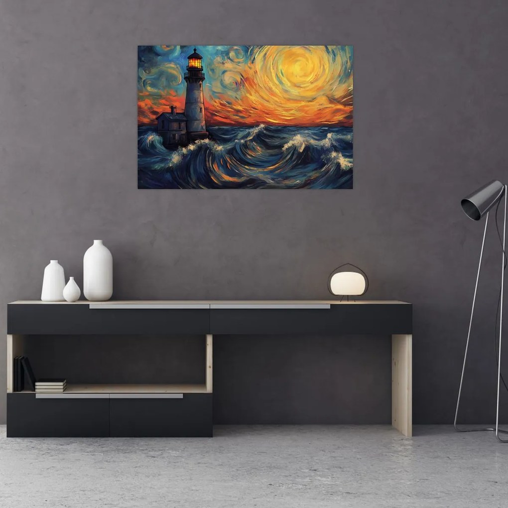 Kép - Világítótorony a hullámokban (90x60 cm)