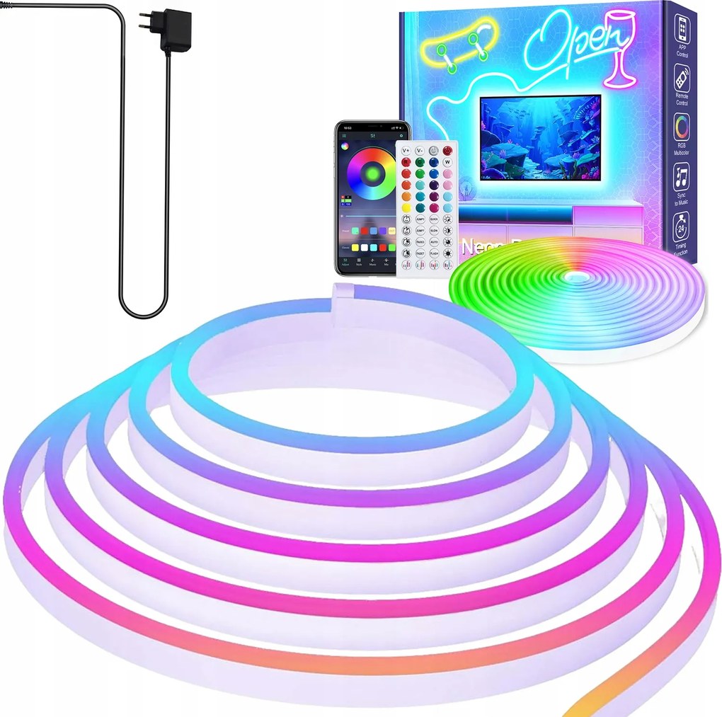 6m Rgb Led szalag Neon Flex Szivárvány effekt alkalmazás+ távirányító 24V