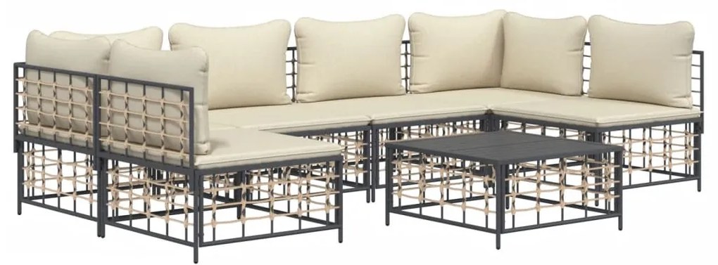 7 részes antracitszürke polyrattan kerti ülőgarnitúra párnákkal