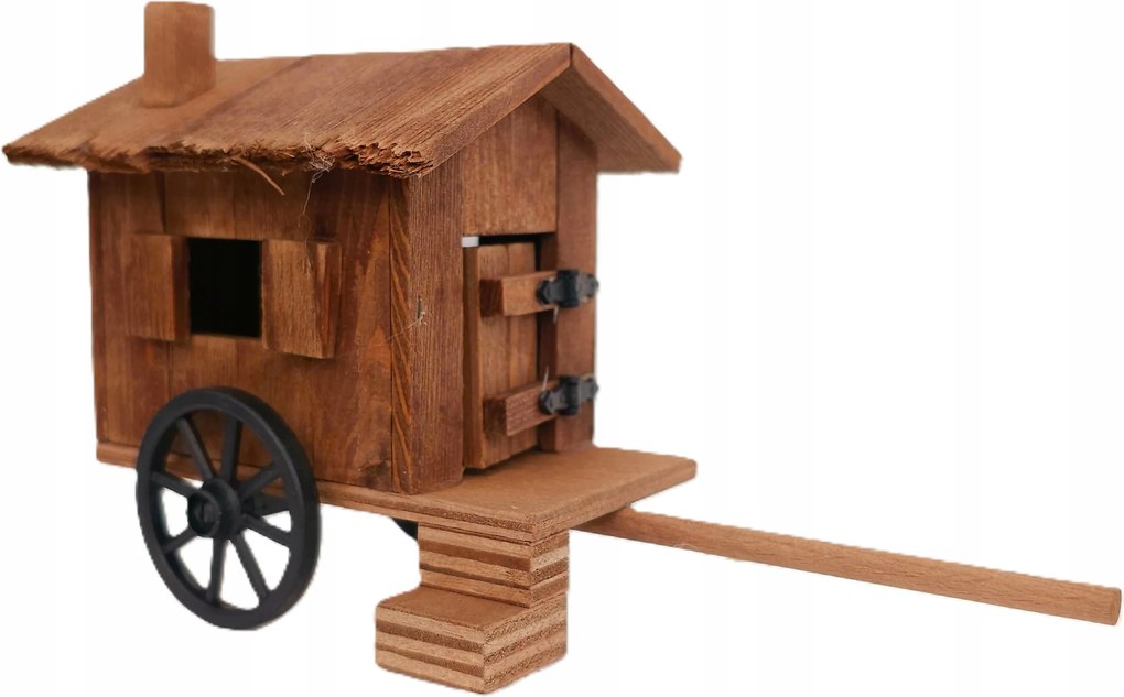 Gyönyörű vagon/ házikó pásztor utánfutó betlehem dekoráció 20 x 8 x 11cm