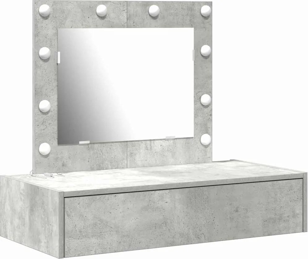 vidaXL Öltözködőasztal tükör lámpákkal Szürke 83 x 40 x 70 cm Faanyag