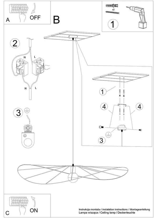 Fekete függőlámpa ø 110 cm Elliot – Sollux