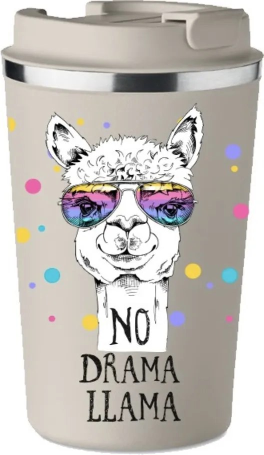 Prémium Termo Bögre bézs Nőnapi ajándék No Drama Lama KT_452_b