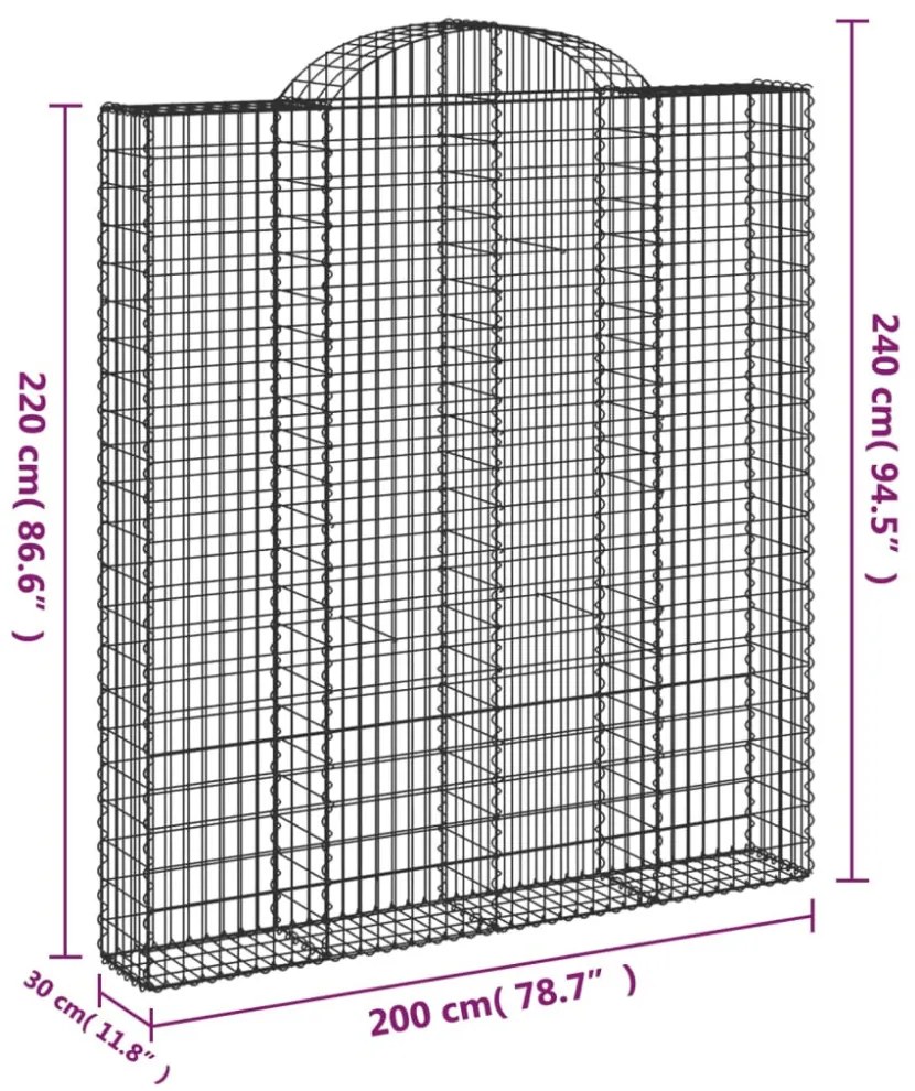 3 db íves horganyzott vas gabion kosár 200x30x220/240 cm