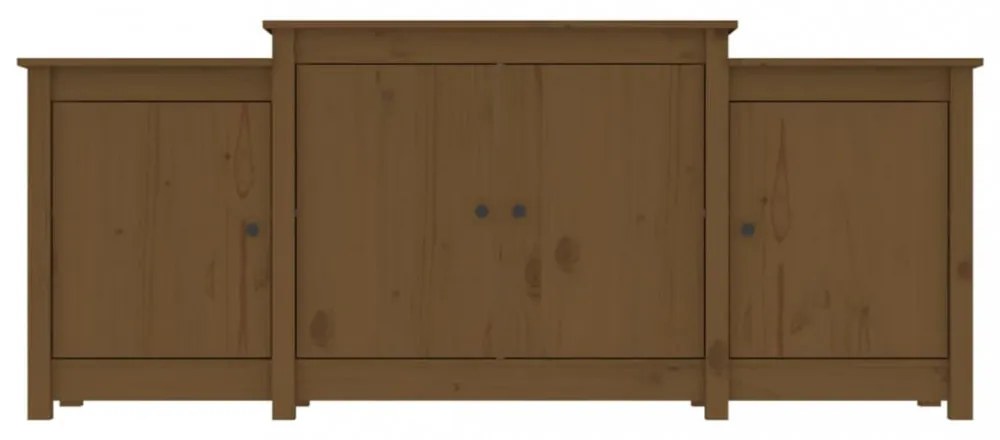mézbarna tömör fenyőfa tálalószekrény 164x37x68 cm