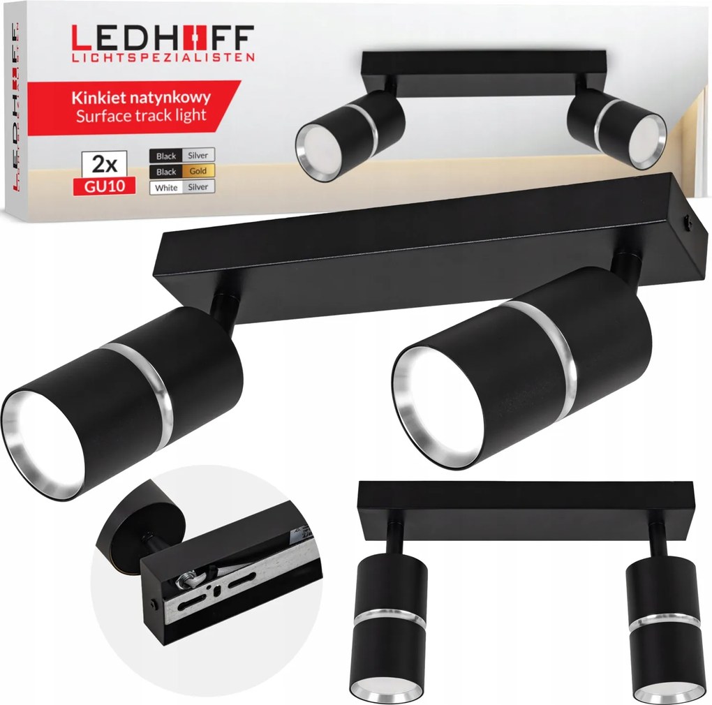 Mennyezeti lámpa Spot fali lámpa halogén lámpatest 2x GU10 Cső Fekete ezüst