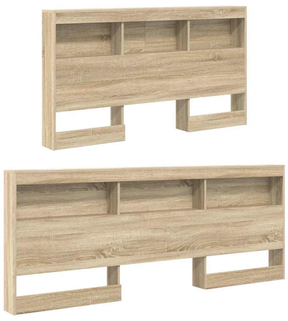 vidaXL Könyvespolcos Ágy fejtámlával sonoma tölgy 140 x 200 cm Faanyag