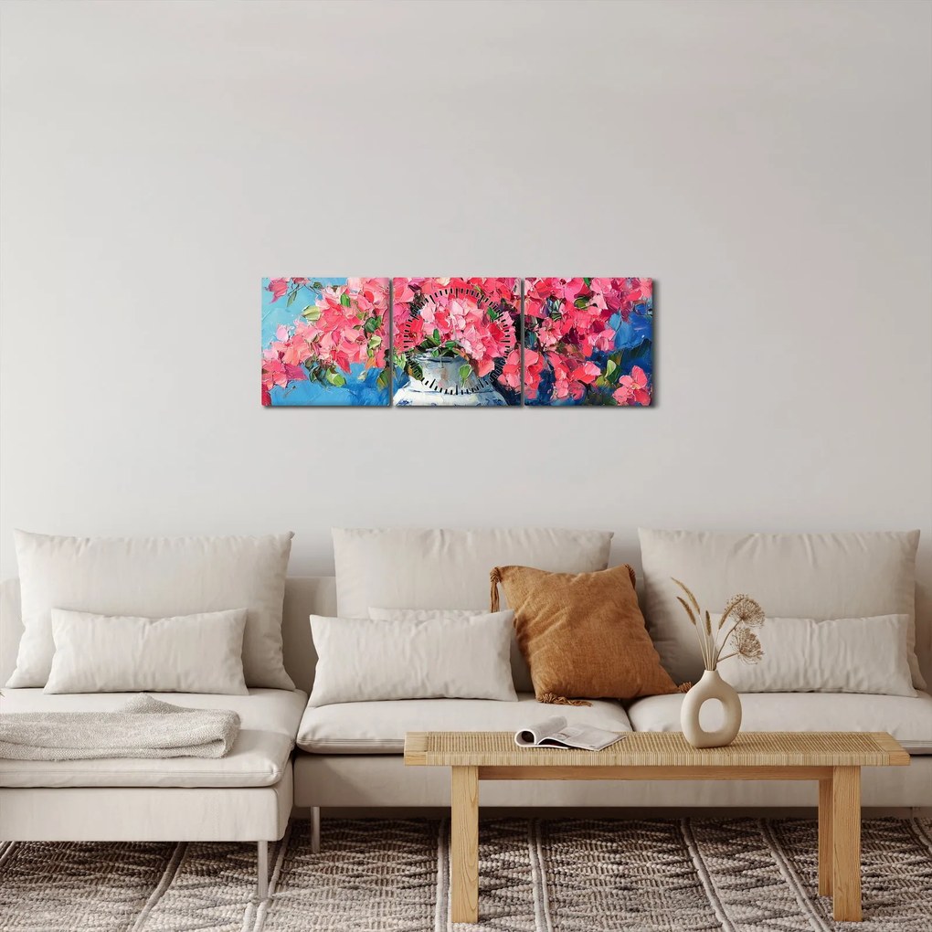 Kép - Váza rózsaszín virágokkal (órával) (90x30 cm)