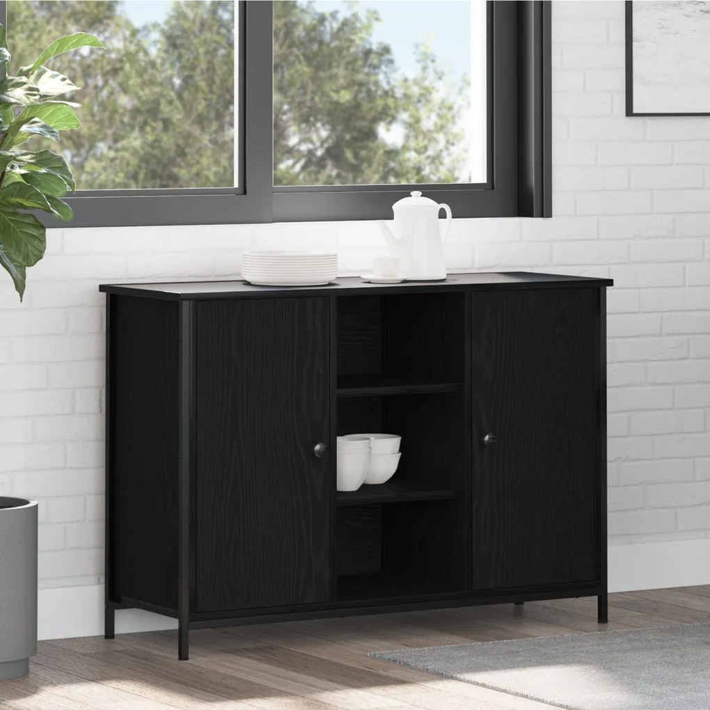 büfé fekete tölgy 100x35x70 cm mérnöki fa és acél