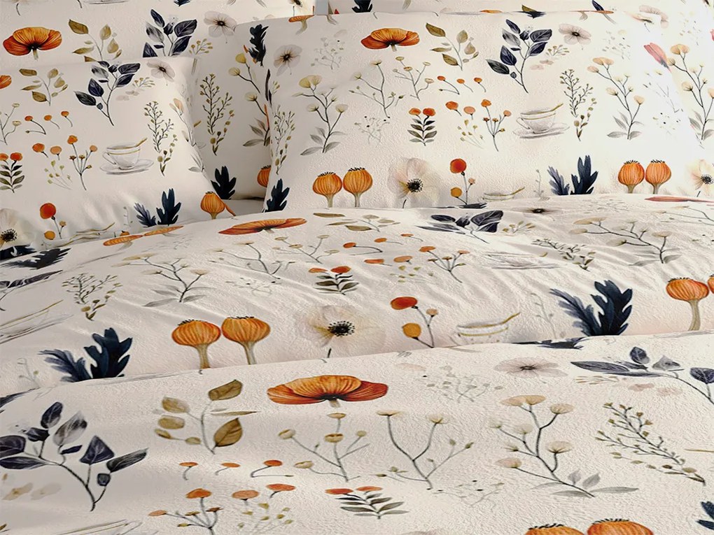 Mikroplüss ágyneműhuzat szett PAPAVA krémszínű + mikroplüss lepedő SOFT 90x200 cm fehér, egyszemélyes