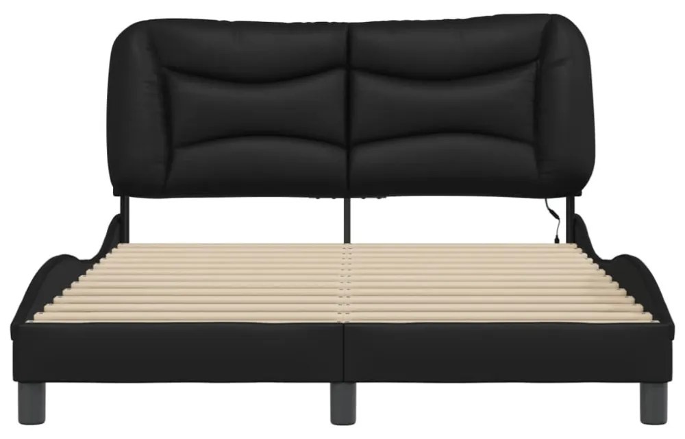 fekete műbőr ágykeret LED-világítással 140 x 200 cm