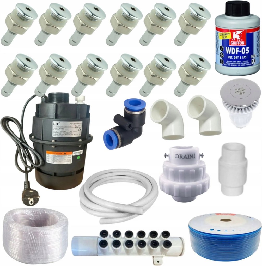 Aeromasszázs 700W 12 Fúvókás Légmasszázs Kádakhoz Jacuzzihoz Kerti Bali Fürdőkhöz Szett