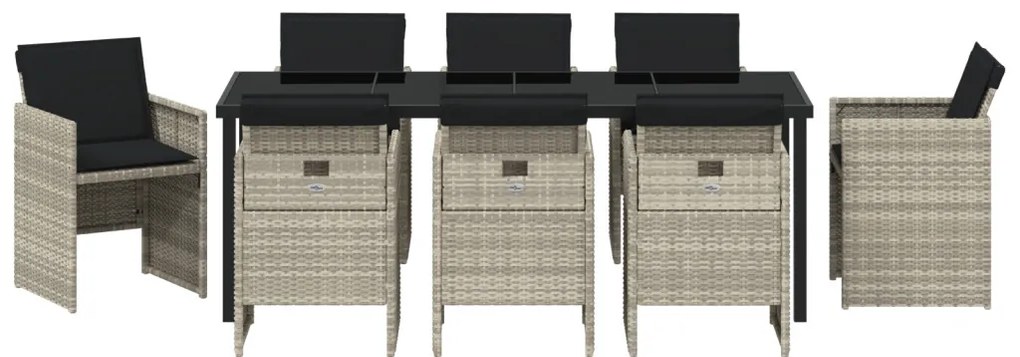 9 Részes Kert Étkezősor Párnákkal Világosszürke Poly Rattan
