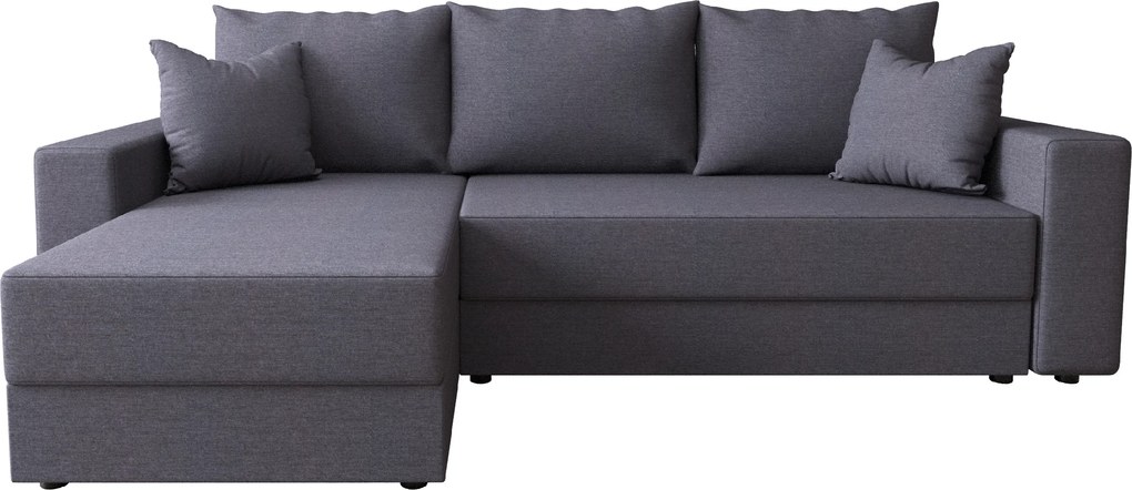 Kinyitható kétoldalas L alakú ülőgarnitúra NORIX 240x140 cm, sötétszürke polccal + 2 párnát INGYEN