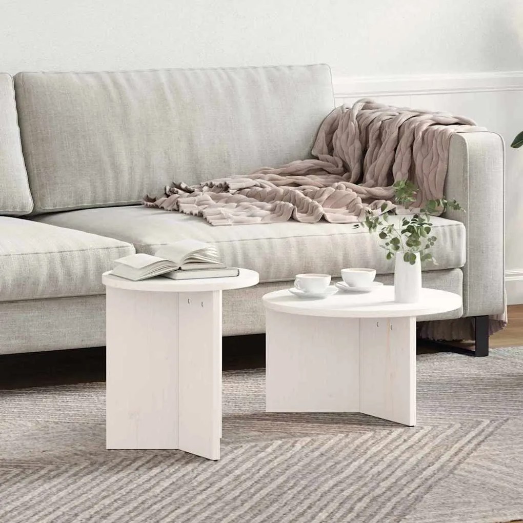 Dohányzóasztal 2 pcs Fehér 49 x 49 x 28 cm Tömör fenyőfa