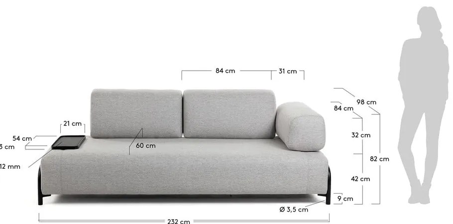 Compo bézsesszürke kanapé kisméretű tárolóasztallal - Kave Home