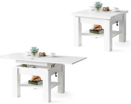 CALEB fehér, kihúzható dohányzó- és étkezőasztal emelhető asztallappal