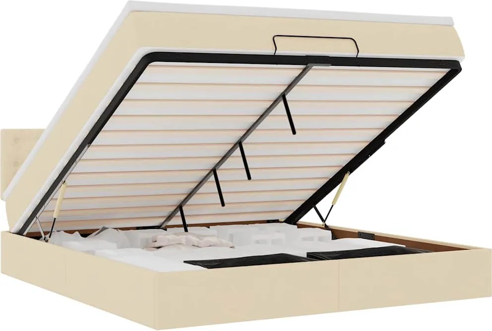 vidaXL krémszínű szövet ottomán ágy matraccal & LED-ek 180x200cm