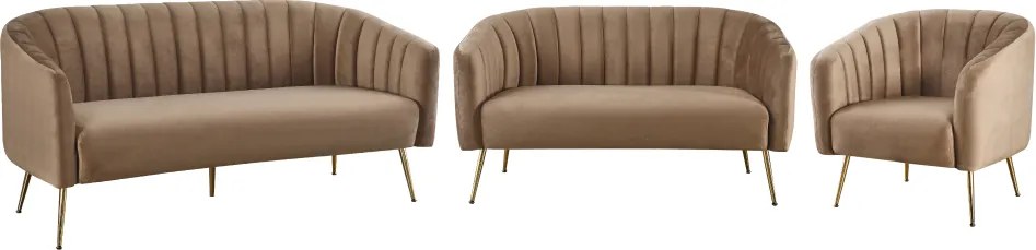 Design 3-as ülés kanapé, barna bársony szövet/arany króm-arany, BAGY