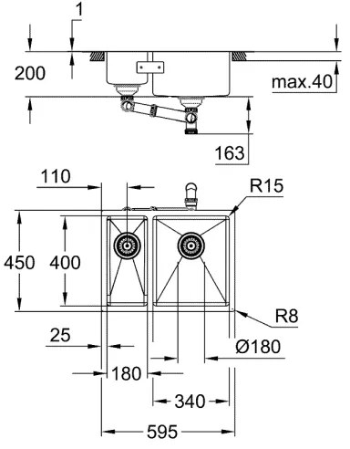 GROHE 31576SD1 - Konyhai mosogató K700U 595 × 450 mm rozsdamentes acél