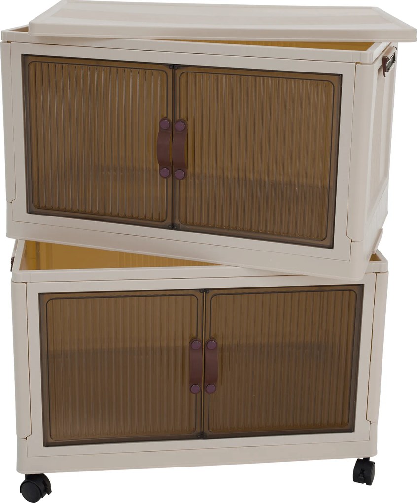 Összecsukható szekrény, fehér/barna, műanyag, POSA TYP 1