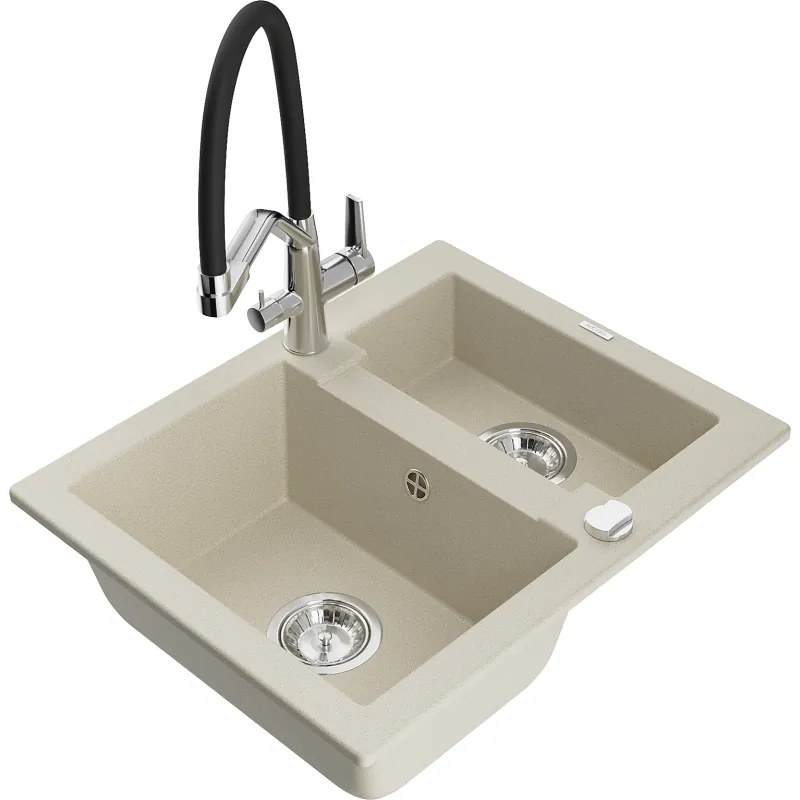 Mexen Carlos 1,5 medencés gránit mosogató Duo konyhai csapteleppel, bézs - 6518-69-671701-07