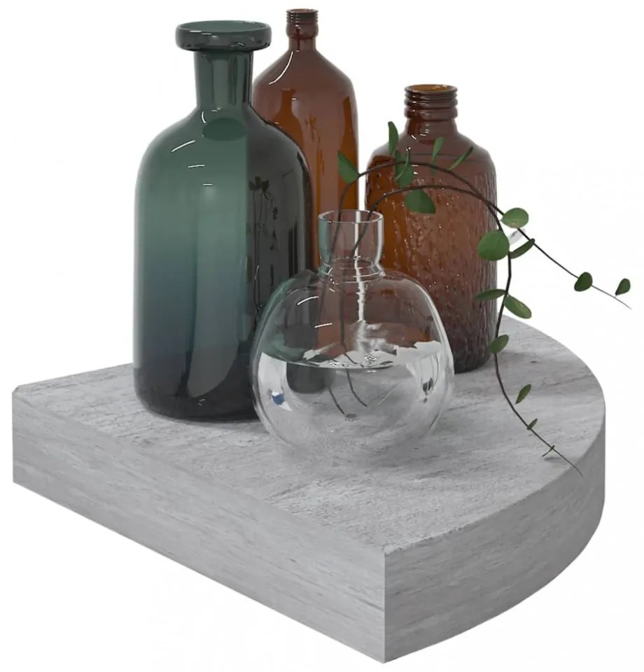 betonszürke MDF fali sarokpolc 25 x 25 x 3,8 cm