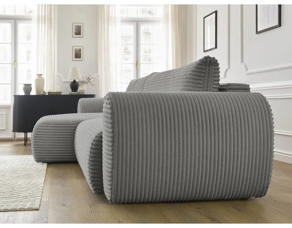 Sötétszürke kordbársony kinyitható sarokkanapé (bal oldali) Lucien – Bobochic Paris