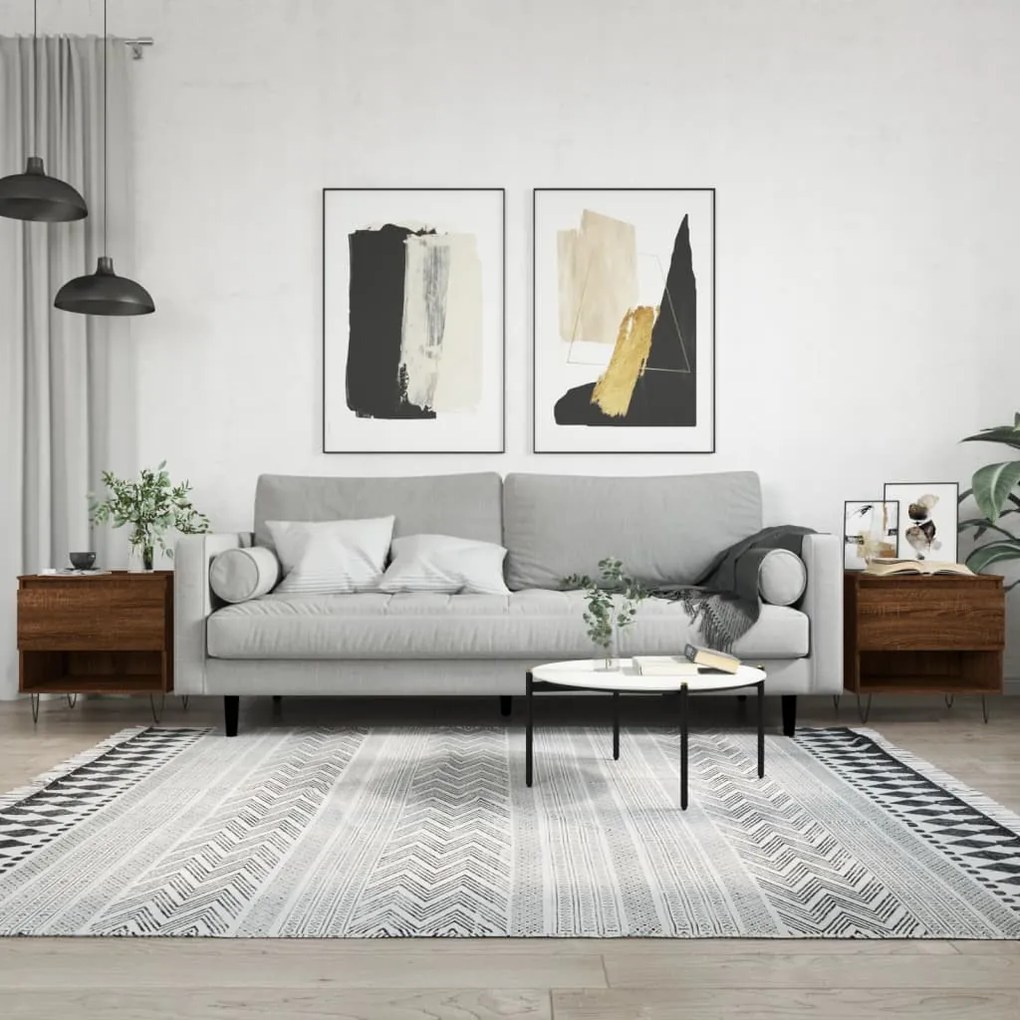 2 db barna tölgy szerelt fa dohányzóasztal 50 x 46 x 50 cm