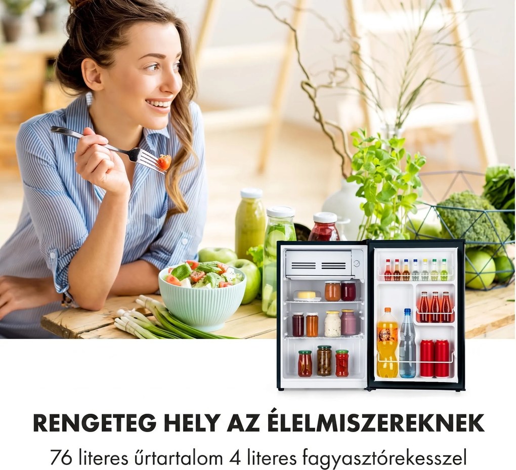 Klarstein Delaware, hűtőszekrény, 75 liter, 4 liter fagyasztó, E energiahatékonysági osztály, kompresszió hűtés