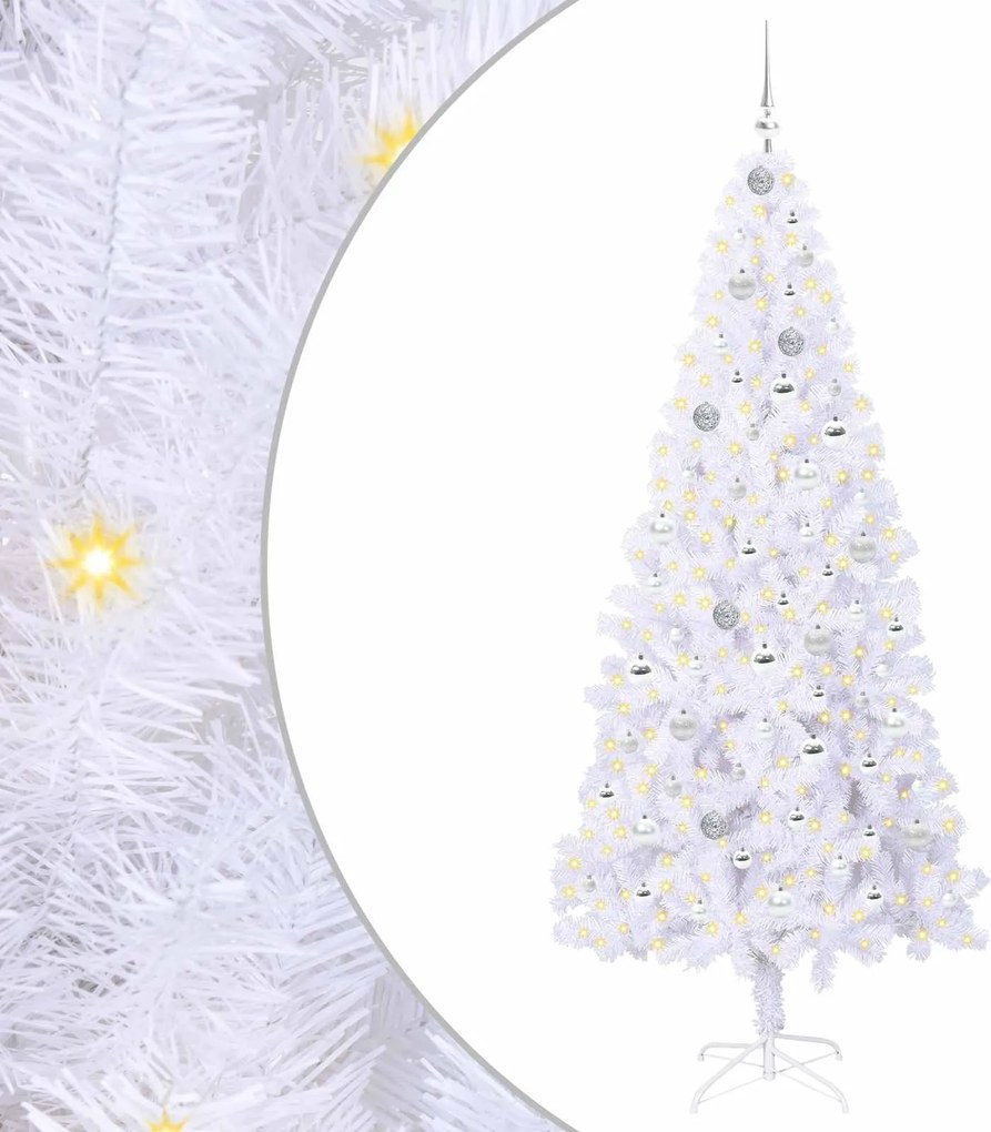 vidaXL Mű karácsonyfa 300 LED-del állvánnyal Fehér 210 cm PVC és Acél