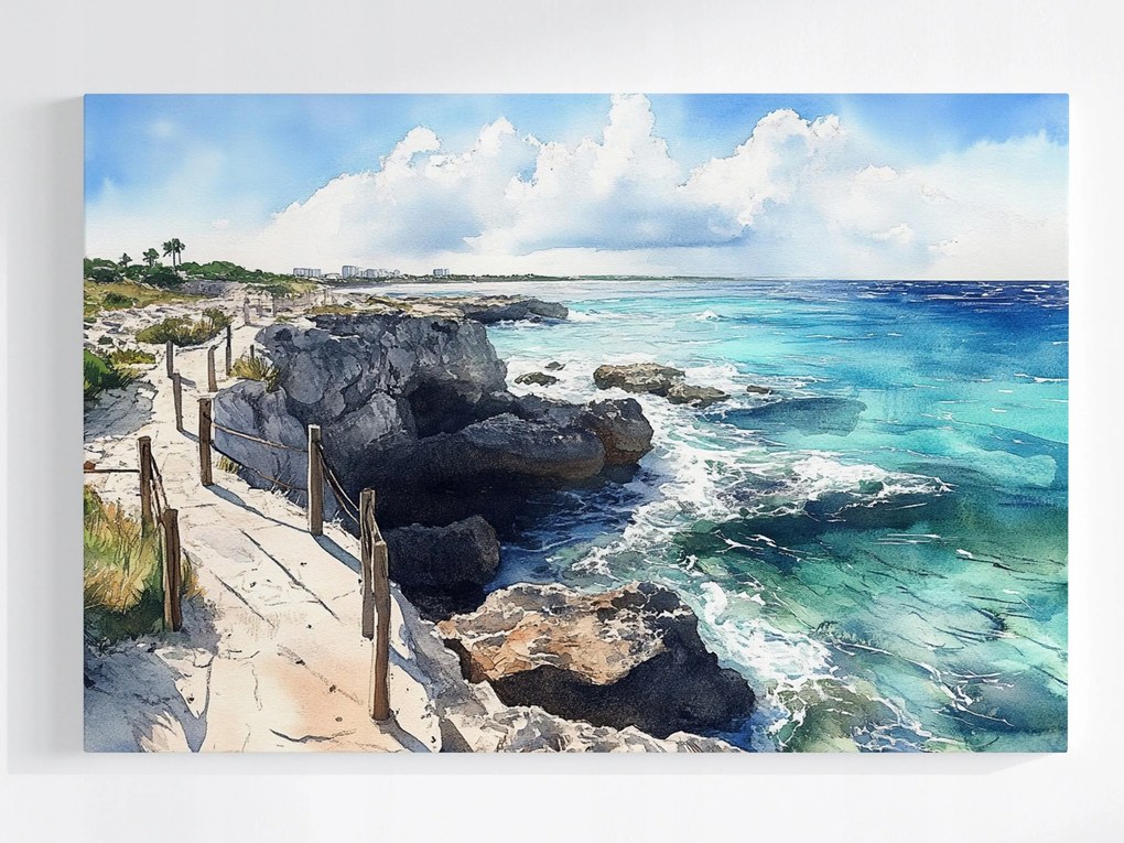 Poszter Tájkép Türkiz Óceán Tengerpart Sziklák Szikla Barlang 120x80