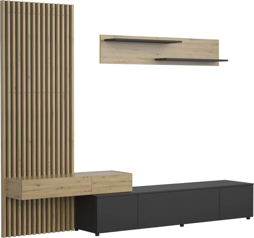 Nappali fal, fekete/artisan tölgy, REBEKA PLUS