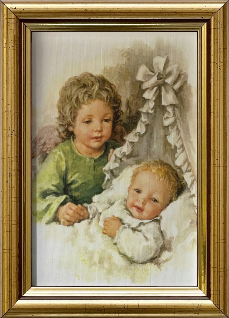 Vászonkép 18x13 Őrangyal Arany Angyal Díszített Fa Keret