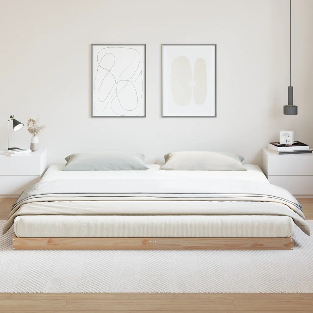 Földi ágykeret Természetes 200 x 210 cm Tömör fenyőfa