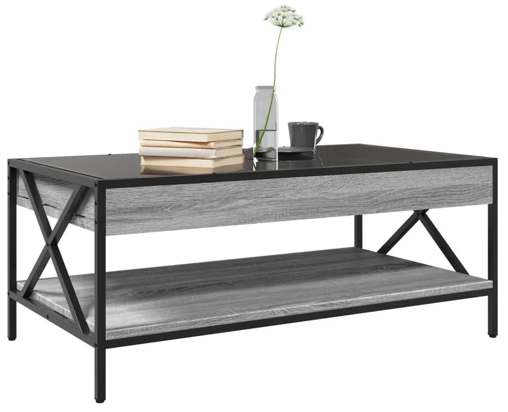 Szürke sonoma végtelen hatású LED-es dohányzóasztal 90x50x38 cm