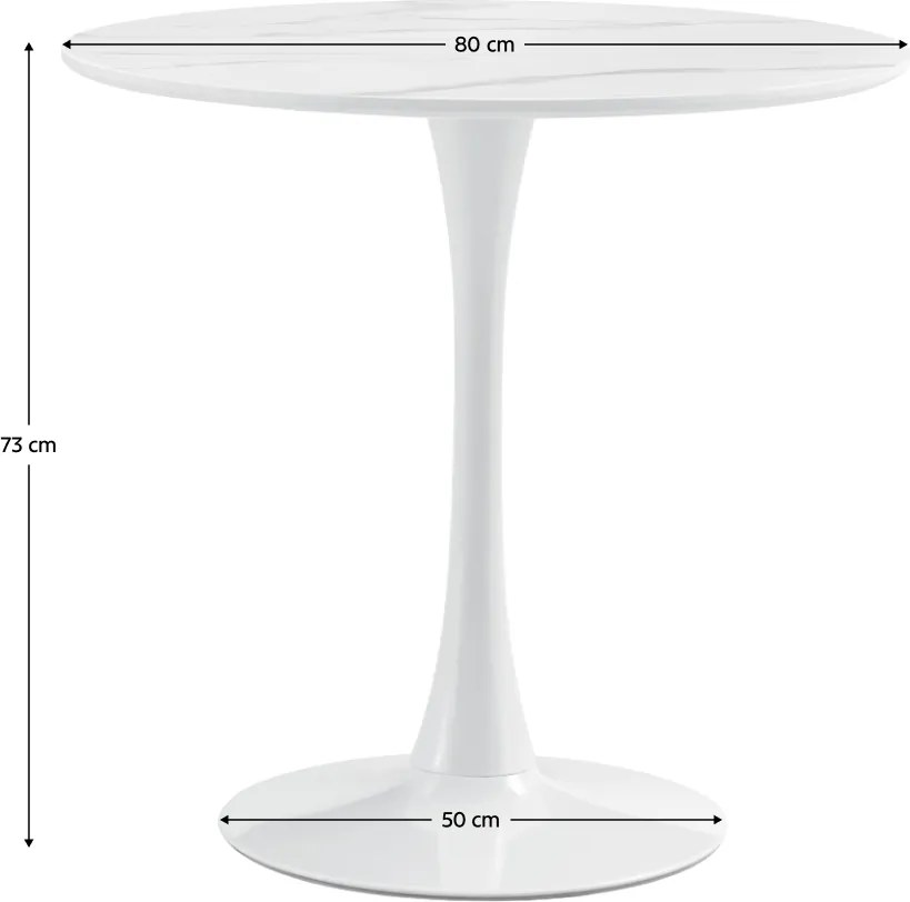 Étkezőasztal, világos márvány/fehér, átmérő 80 cm, LORIAN