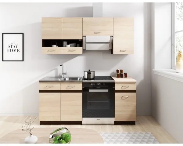 Konyhablokk VALERIA 180 cm barna/sonoma tölgy